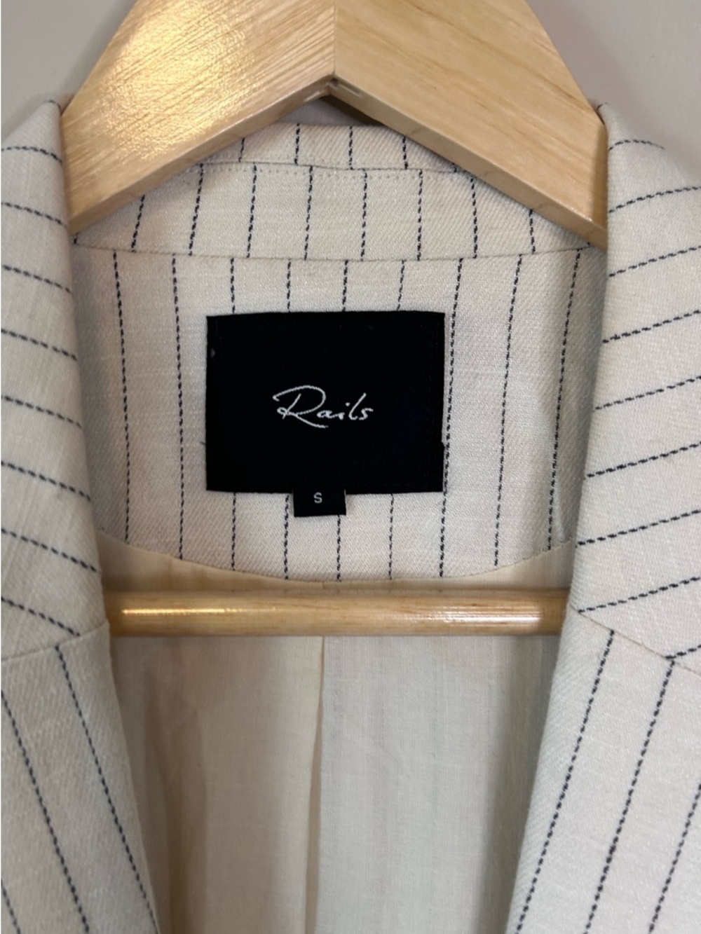 Rails Stanton Ivory Pinstripe Double Button Linen Cotton Blend Blazer Size Small - Picture 4 of 8
